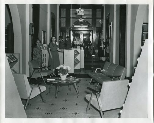 Two women inside the library in 1958