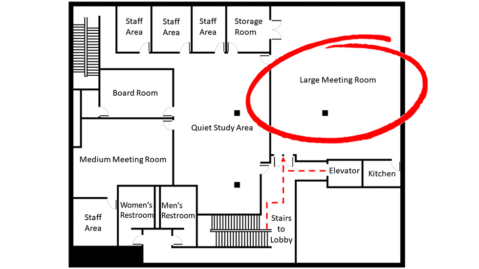 Floor plan showing location of the large meeting room.