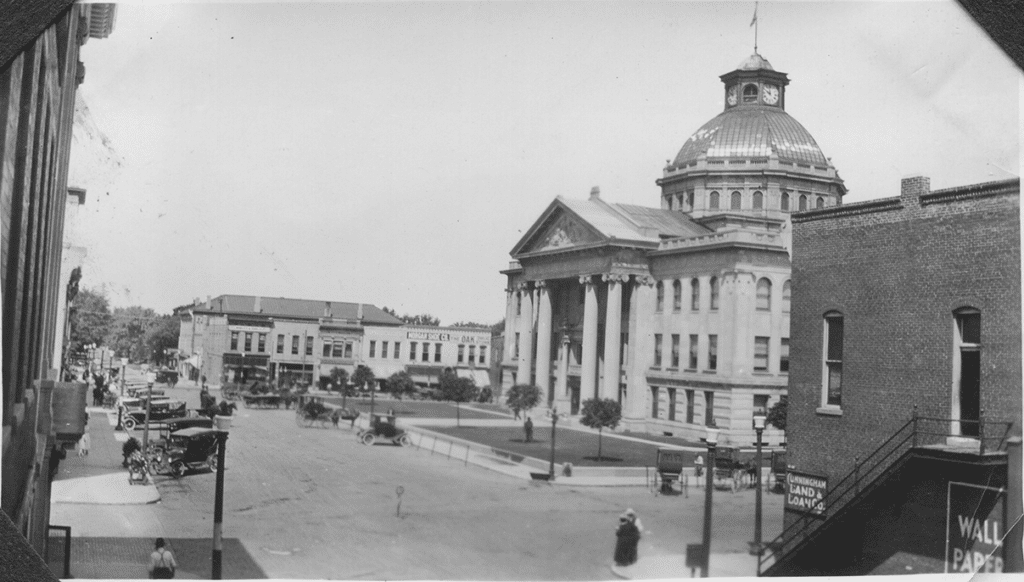 Boone County Courthouse, facing west at intersection of Main and Meridian Streets.