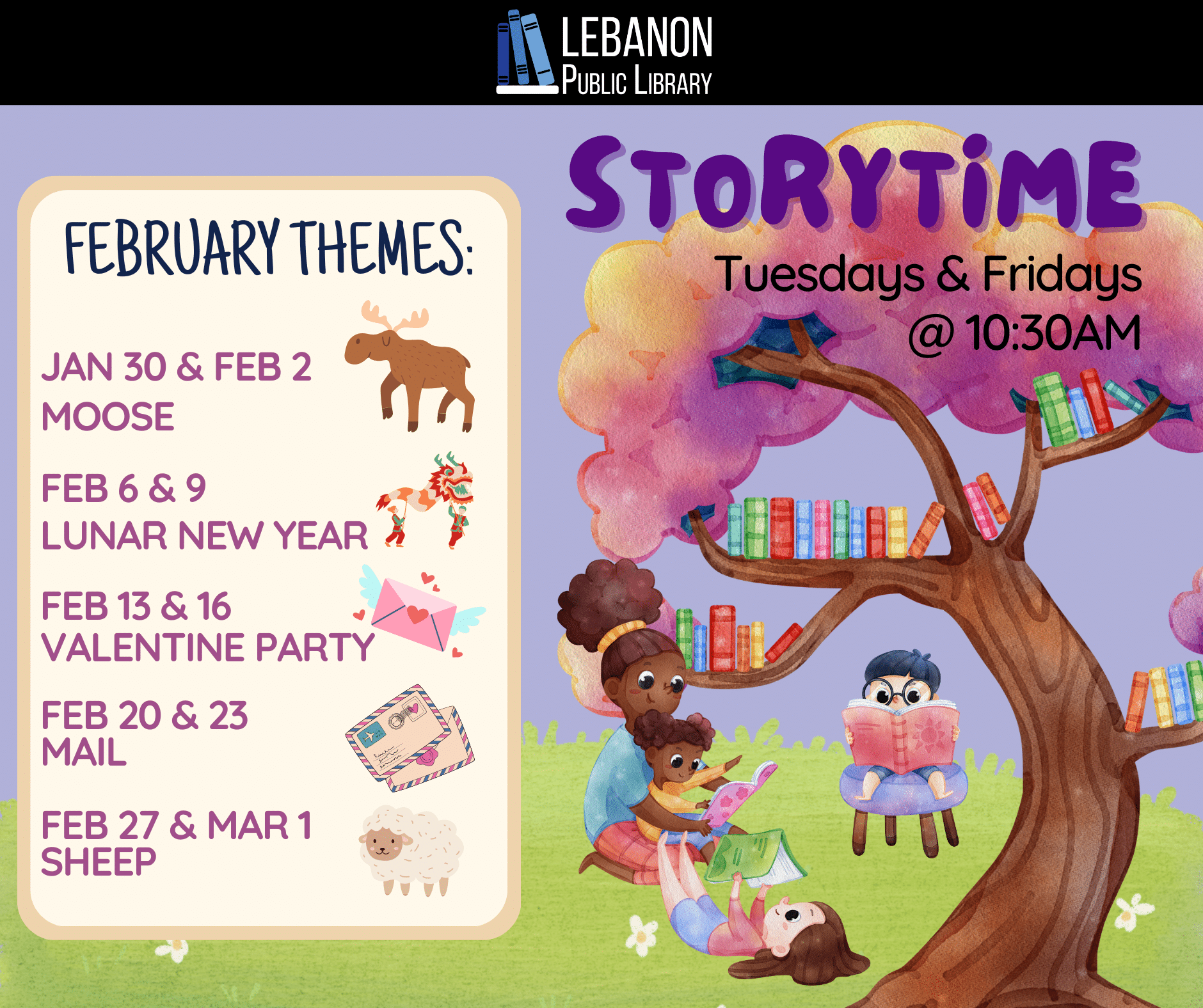 Storytime Tuesdays and Fridays at 10:30 a.m.