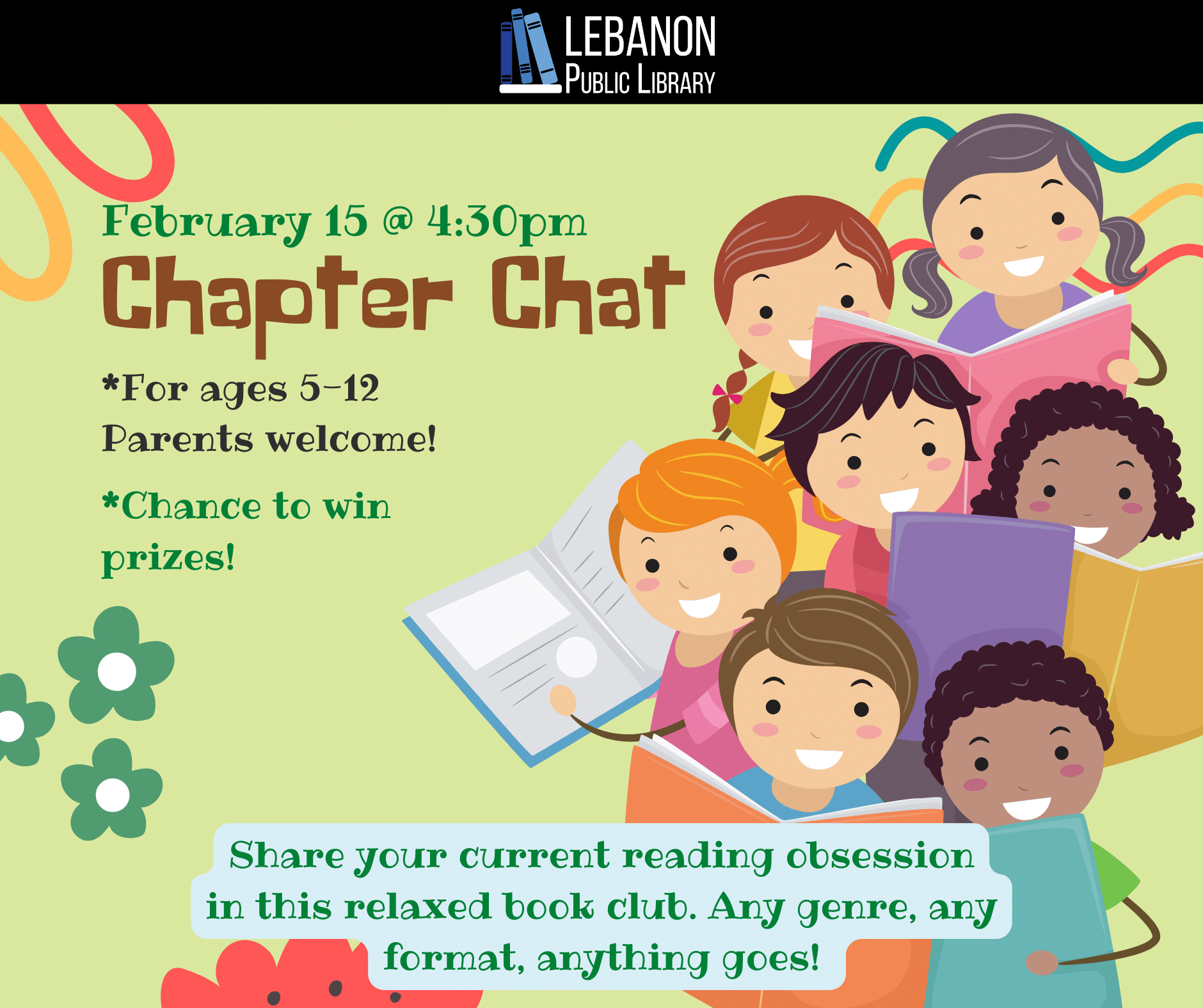Chapter Chat, February 15th at 4:30pm, for ages 5 to 12