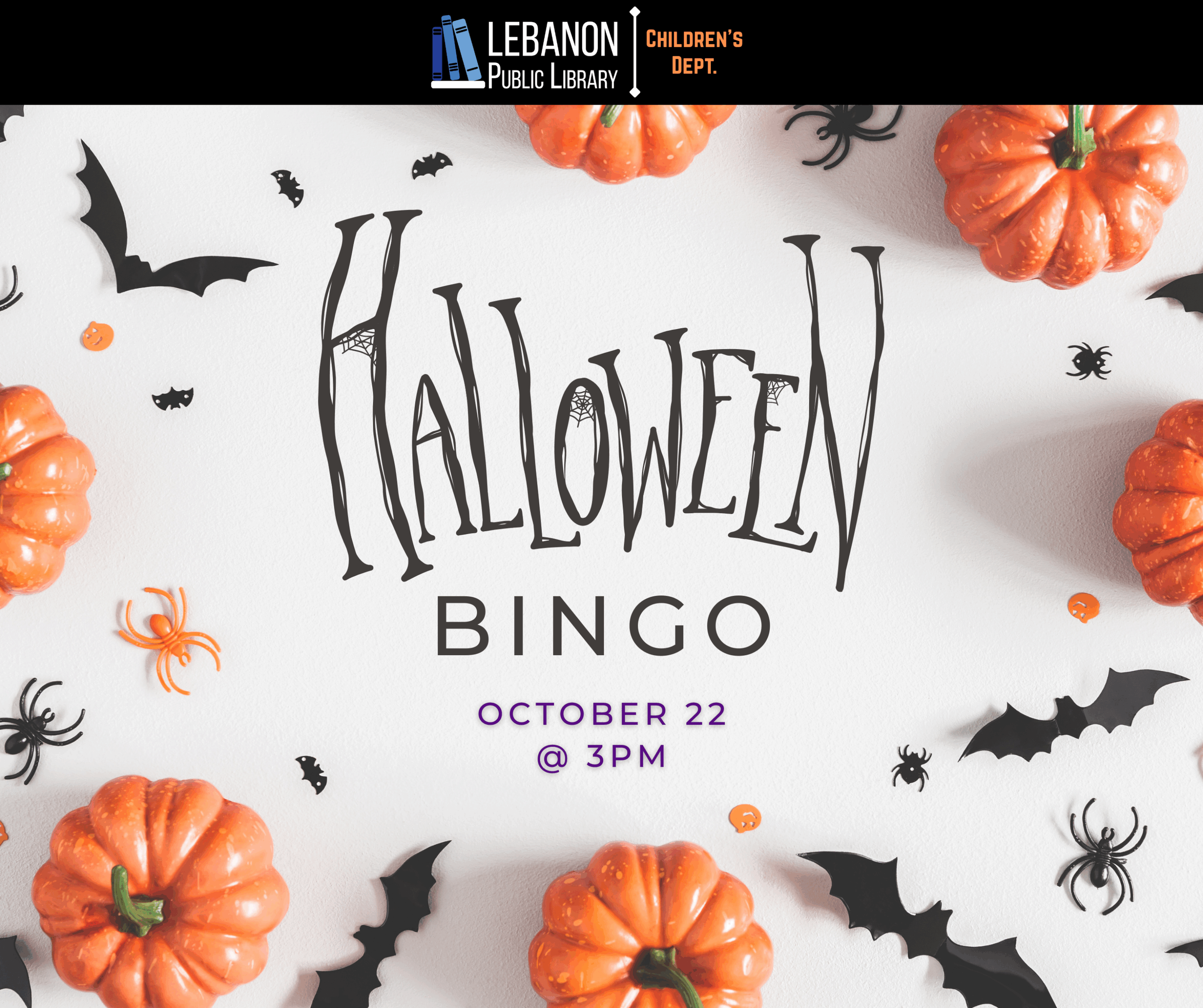 Halloween Bingo, October 22 at 3pm