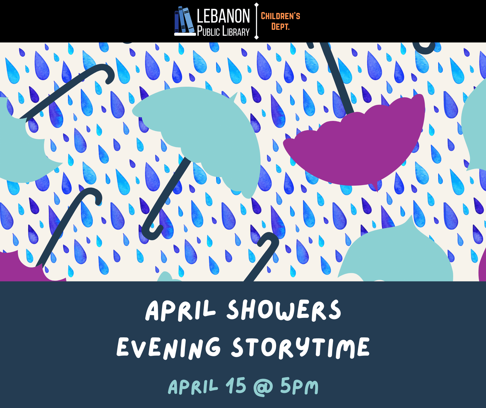 April Showers Evening Storytime, April 15th at 5pm