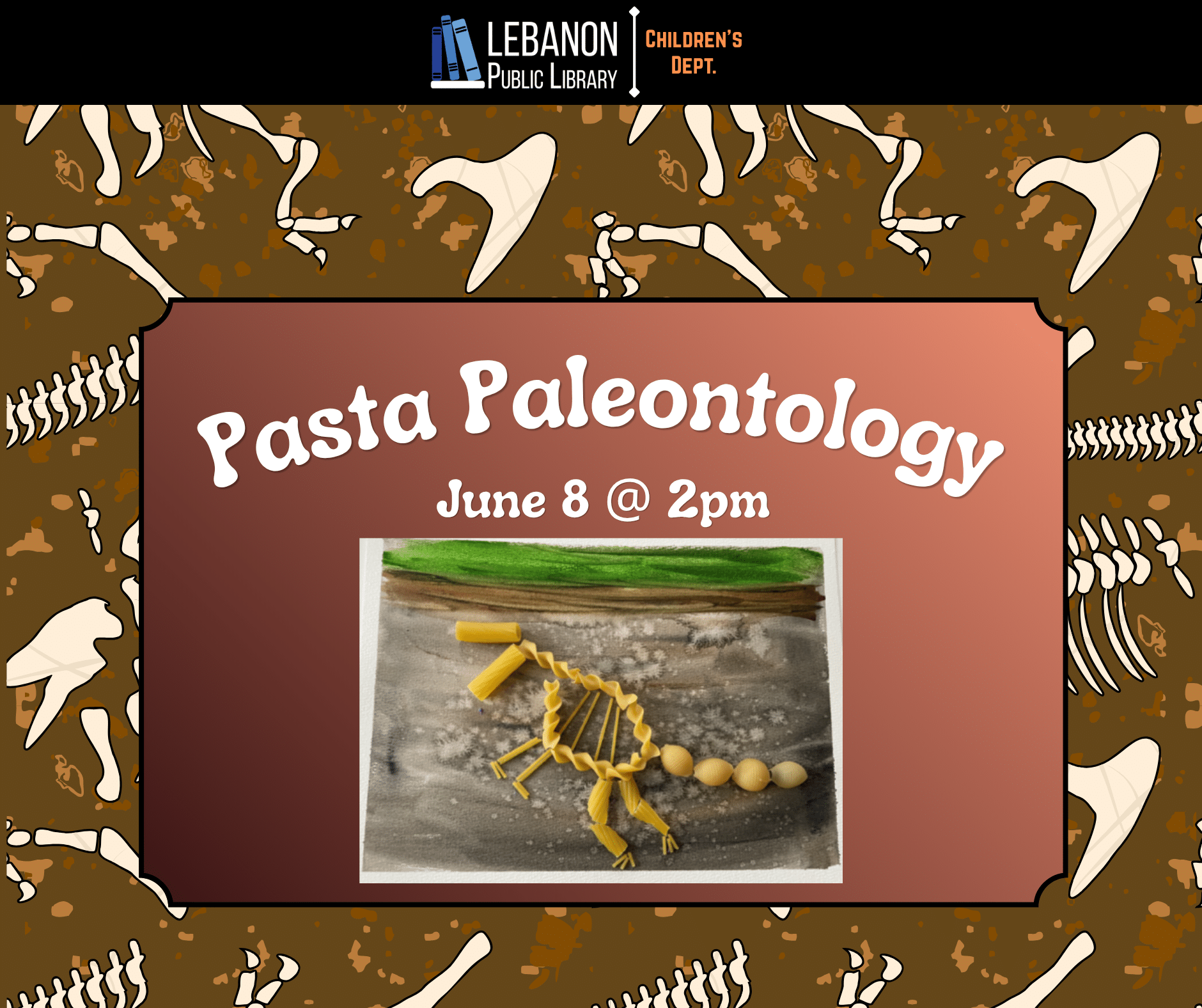 Pasta Paleontology; June 8 at 2pm