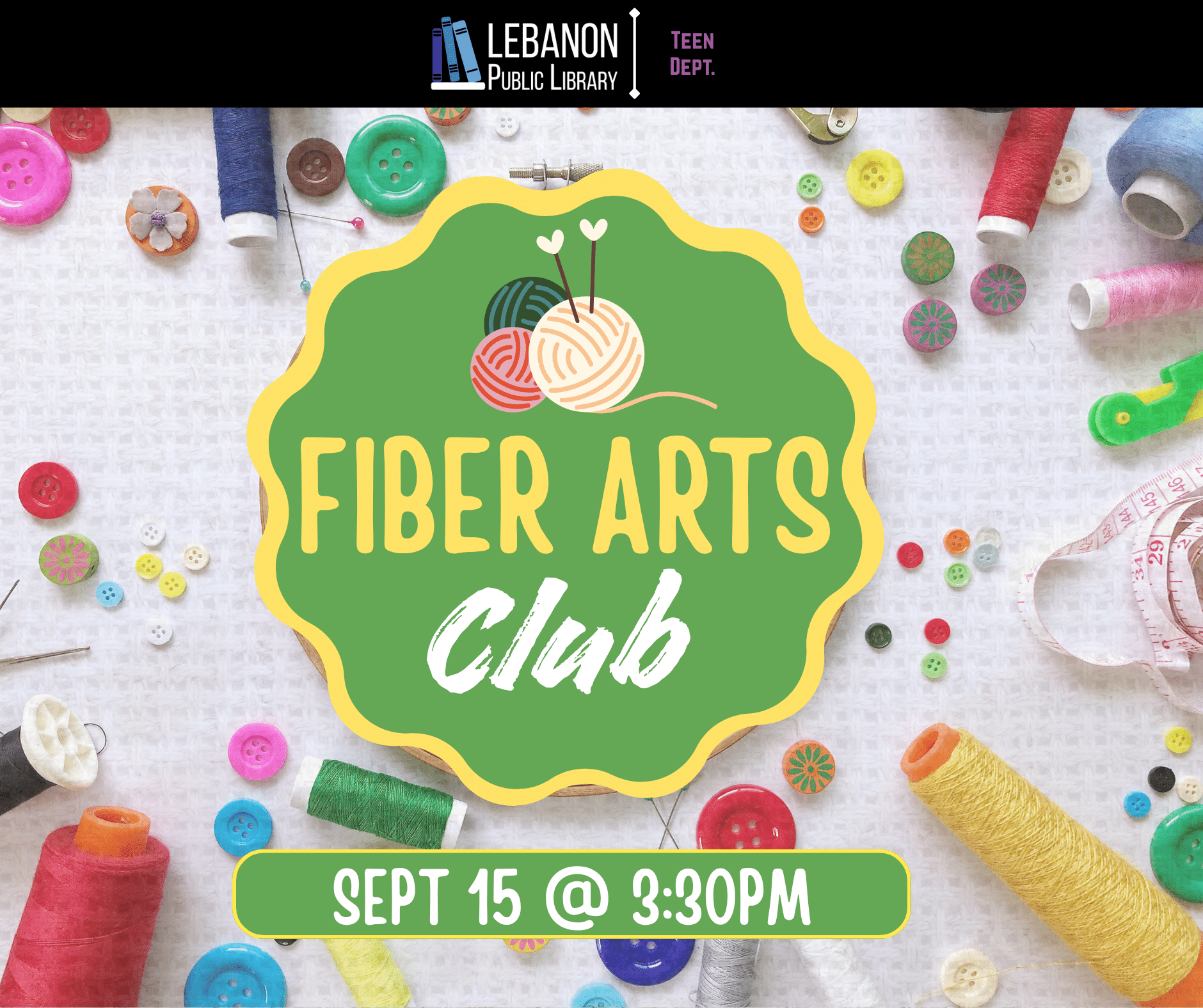 Fiber Arts Club; September 15 at 3:30pm