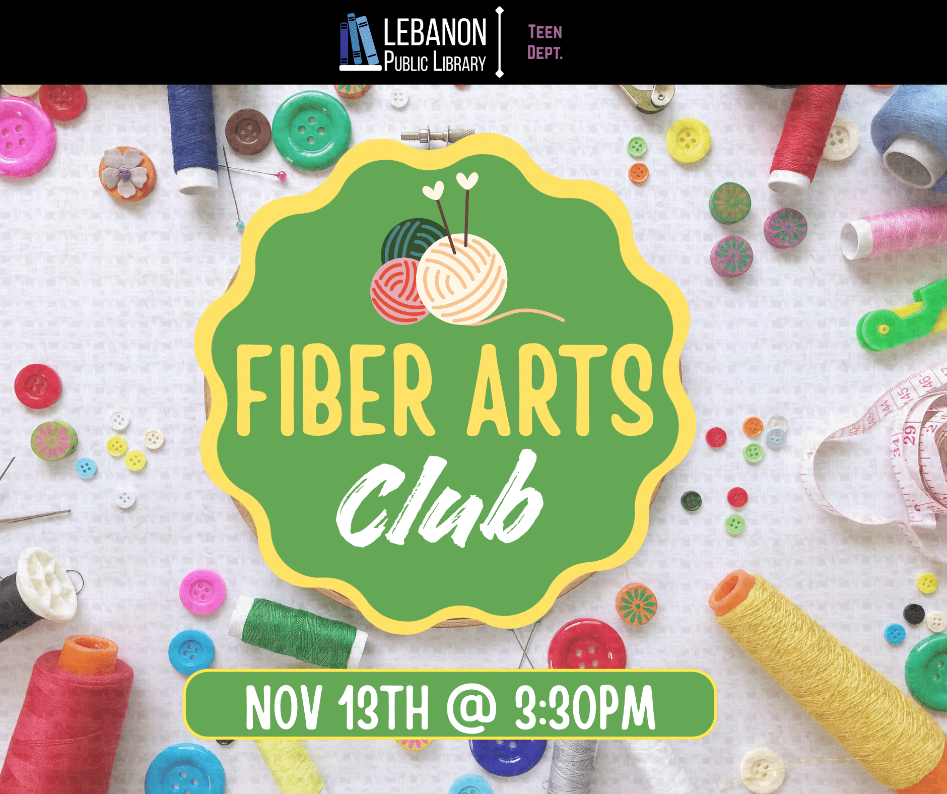 Fiber Arts Club; November 13th at 3:30pm